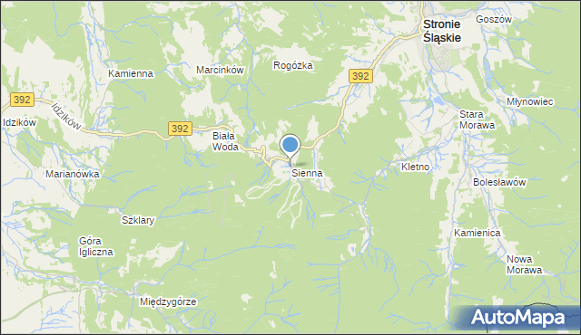 mapa Sienna, Sienna gmina Stronie Śląskie na mapie Targeo